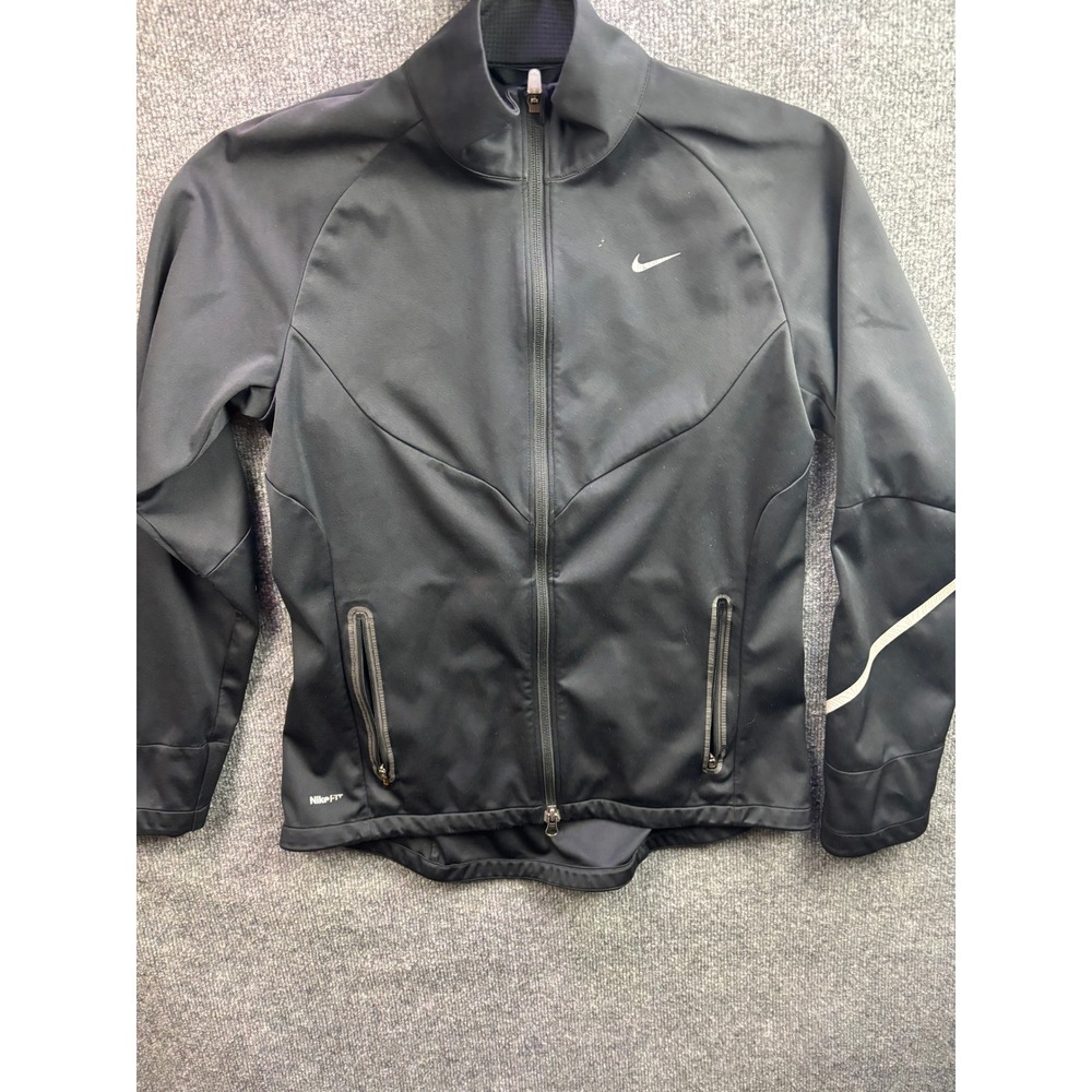 Nike Fit Storm Jacket Women Large L Black Full Zip Reflective Running Athletic